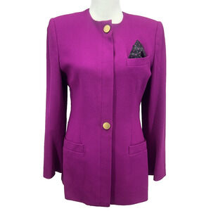 Vtg Kasper for ASL Womens 10 Purple Power Suit Blazer Gold Buttons Barbiecore
